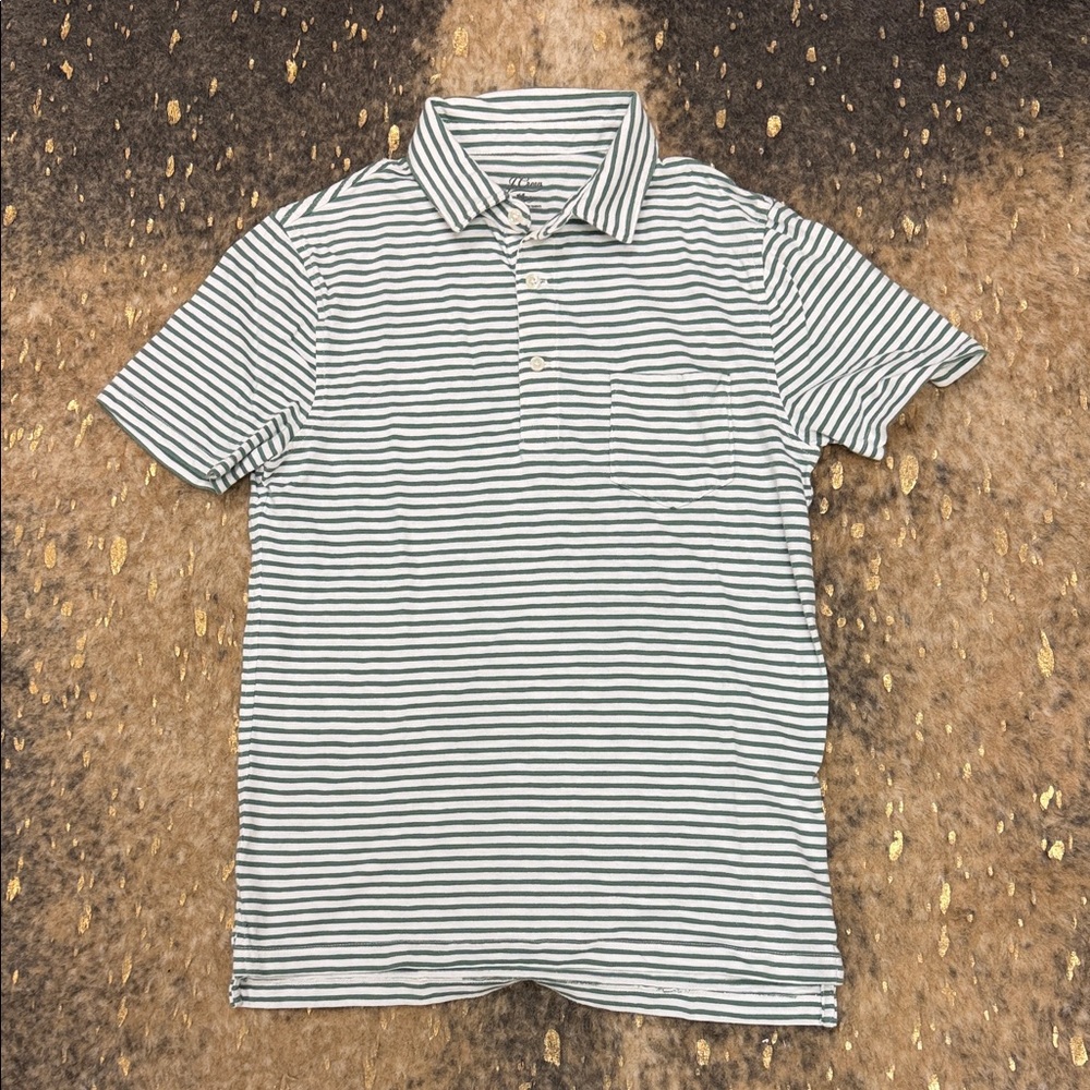 J. Crew Green and White Striped Polo Shirt